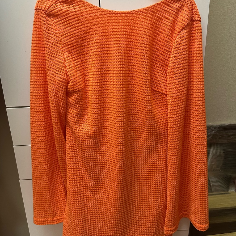 SHEIN Orange Ribbed Long Sleeve Mini Dress